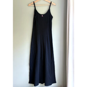 VTG Black Ribbed Knit Midi Maxi Dress M Floral Rose Y2K 90s Grunge Whimsigoth